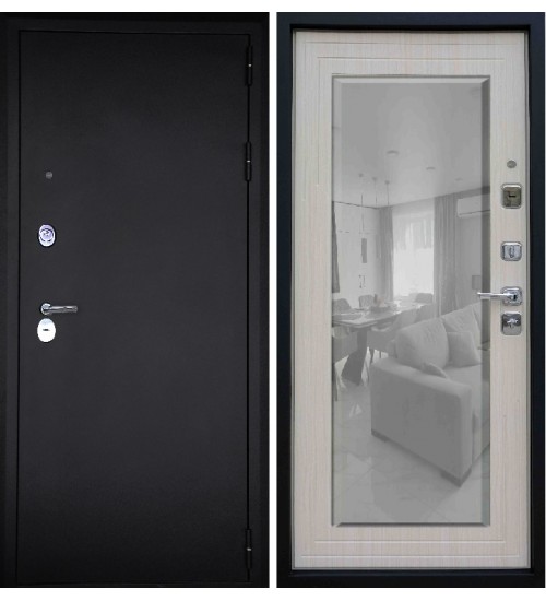 Стальная дверь Агат А-1/1 черный муар/прованс зеркало