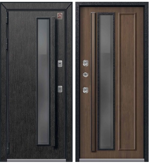Металлическая дверь Т-5 Premium Центурион черный муар/миндаль стеклопакет GREY