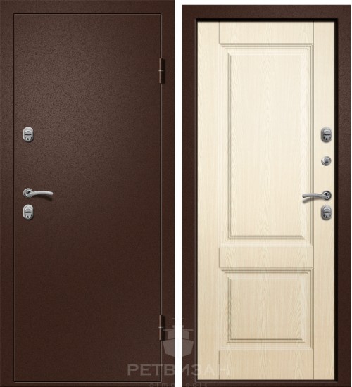 Стальная дверь Триера-100 термо медь/дуб беленый