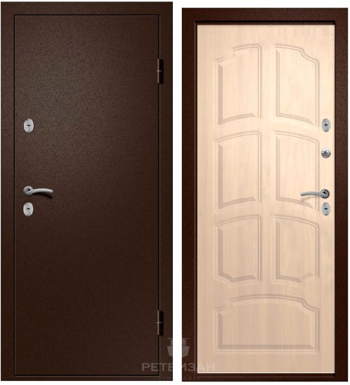 Стальная дверь Триера-21 термо медь/дуб беленый