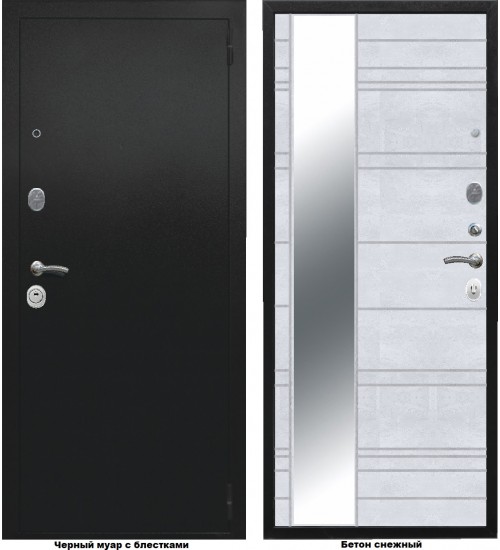 Стальная дверь Ультра черный муар/бетон снежный с зеркалом