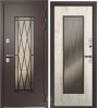 Стальная дверь Веста Термо MAX RAL 8019 шагрень матовая/дуб полярный+стеклопакет 44мм Бронза
